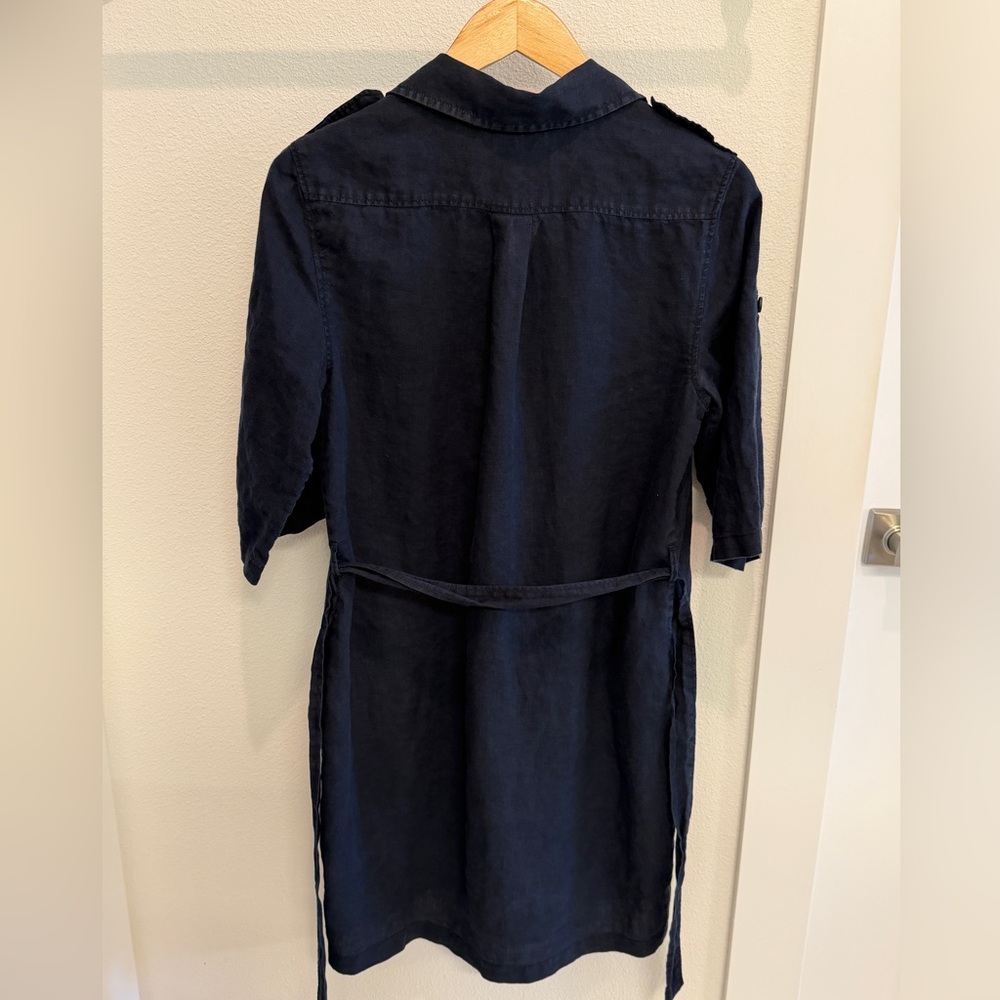 Banana Republic Classic Navy Linen Shirt Dress with Waist Tie - Picture 5 of 9